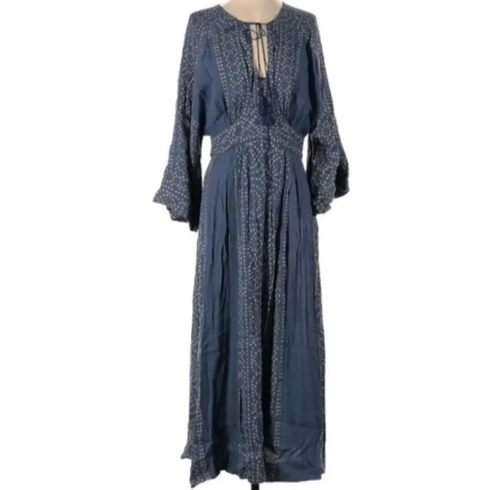 Free People Blue Boho Wide Sleeve Midi Dress - Picture 4 of 12